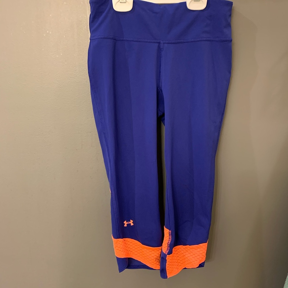 Blue and orange calf length workout leggings
